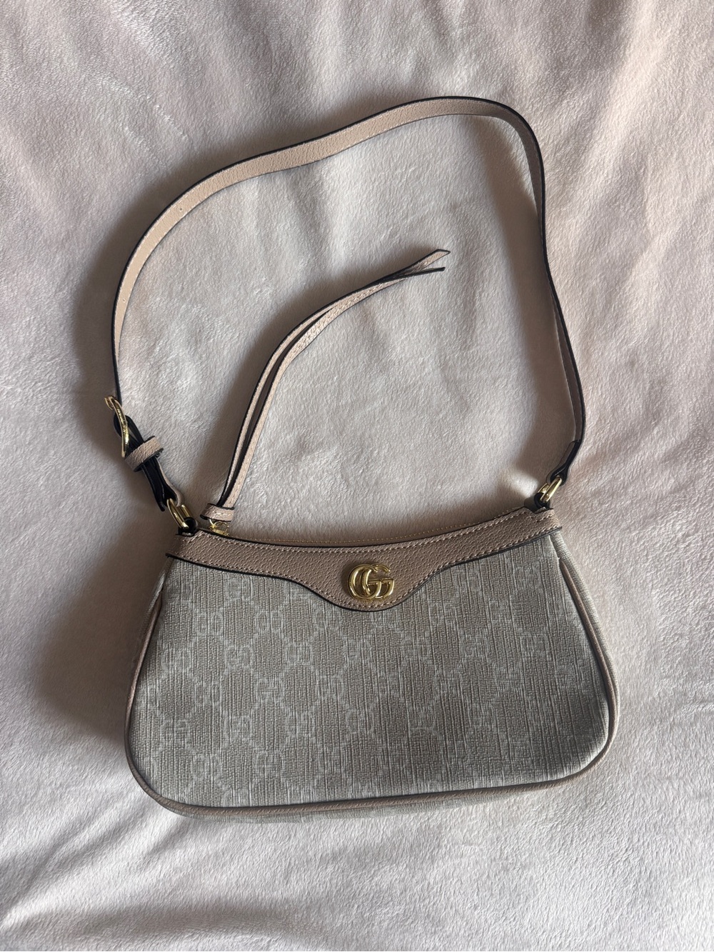 Gucci Taupe GG-Print Shoulder Bag with Gold Hardware